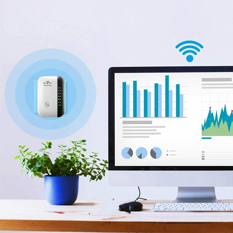 Stabil WiFi repeater forbedrer internett forbedring. Støtter flere enheter for bedre flyt.