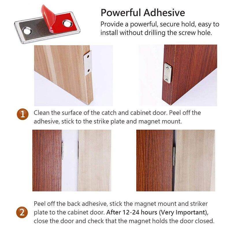 Magnetisk dørlås, skjult bak skapdør, illustrerer usynlig design for et sømløst og minimalistisk interiør.