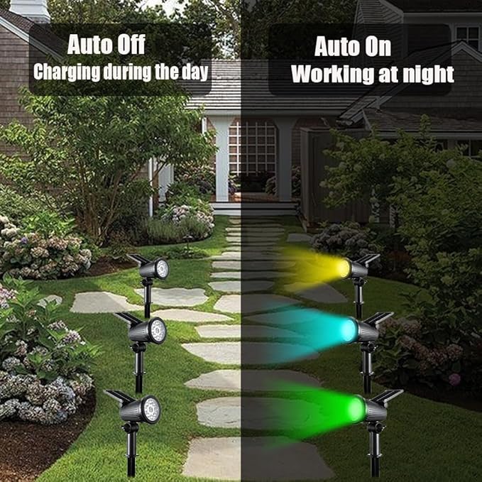 Nærbilde av lysende LED spotlight, klar hagebelysning fra miljøvennlig solcellelys.