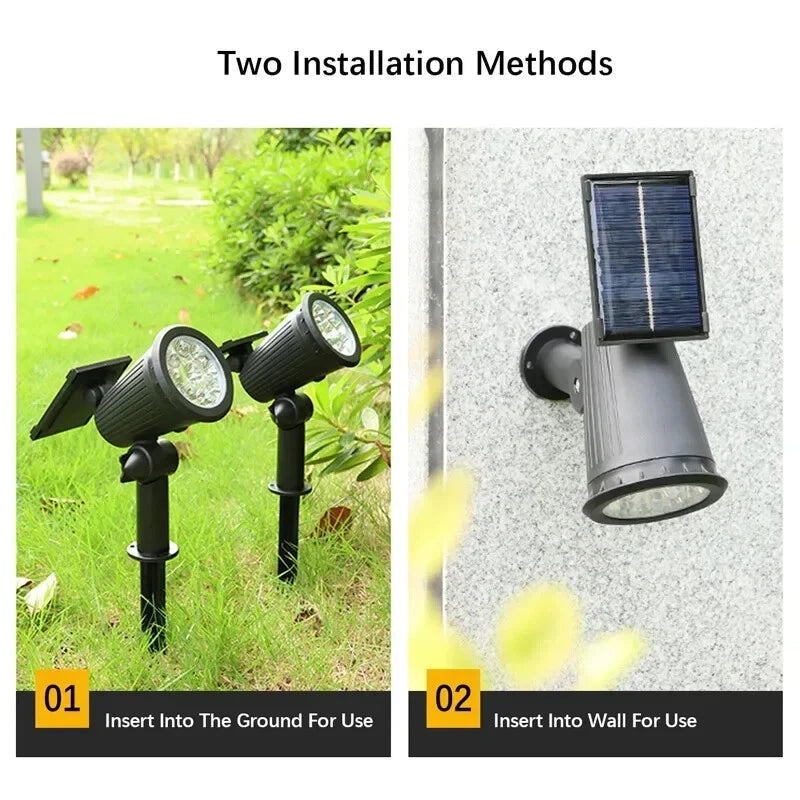Integrert solcellepanel og LED spotlight, gir kraftig utendørs belysning til hage og uteplass.