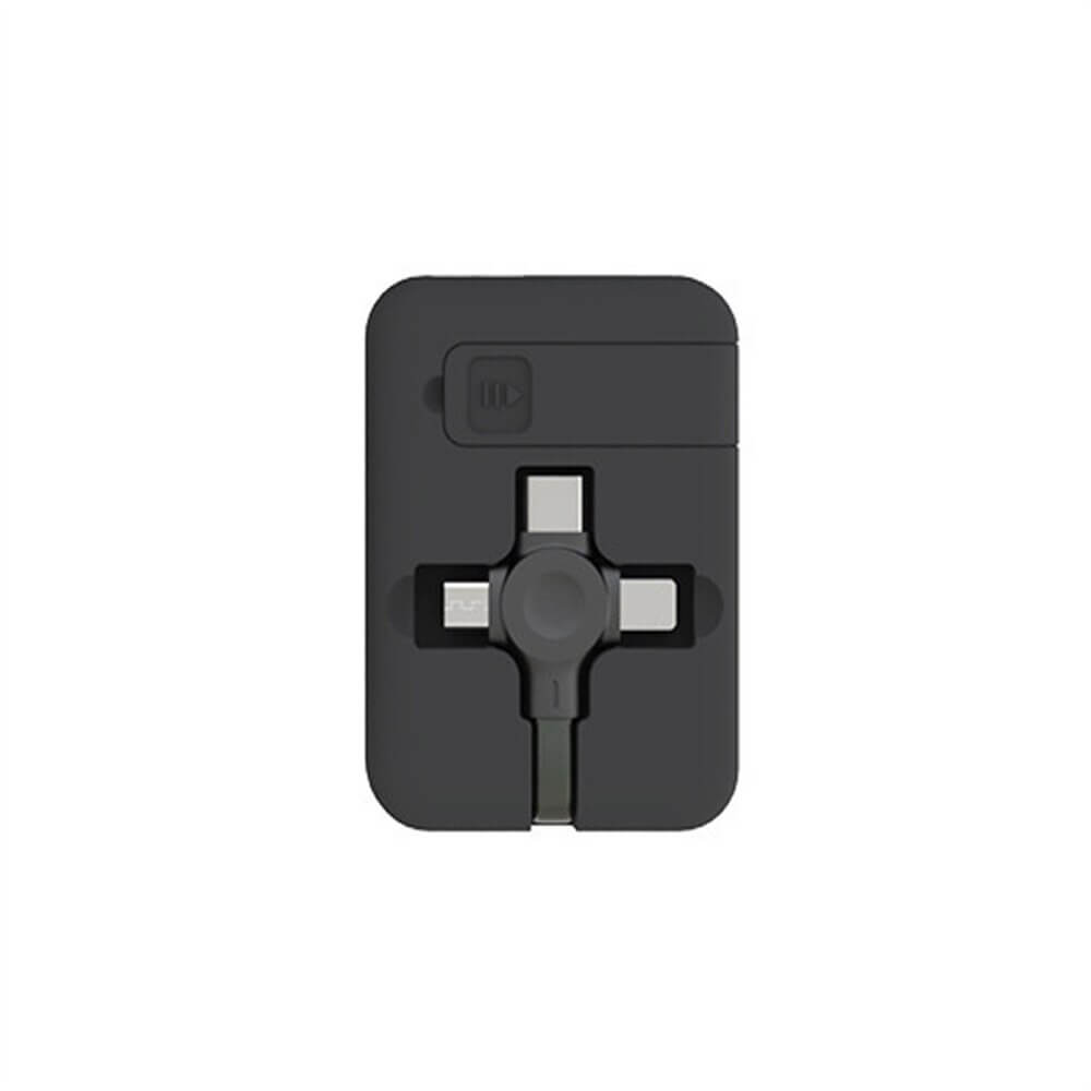 Uttrekbar 3-i-1 ladekabel med telefonstativ; universell USB Lightning Type-C Micro-USB hurtiglader.