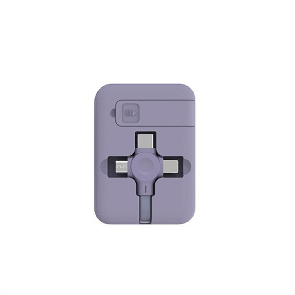 Praktisk 3-i-1 uttrekkbar ladekabel med innebygd mobilholder for Lightning, Type-C og Micro-USB.