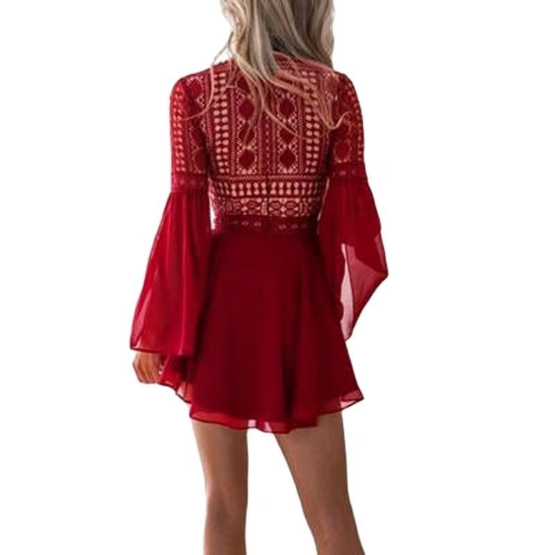 V-hals Boho Chic blondekjole for dame, elegant sommer minikjole i chiffon for festivaler