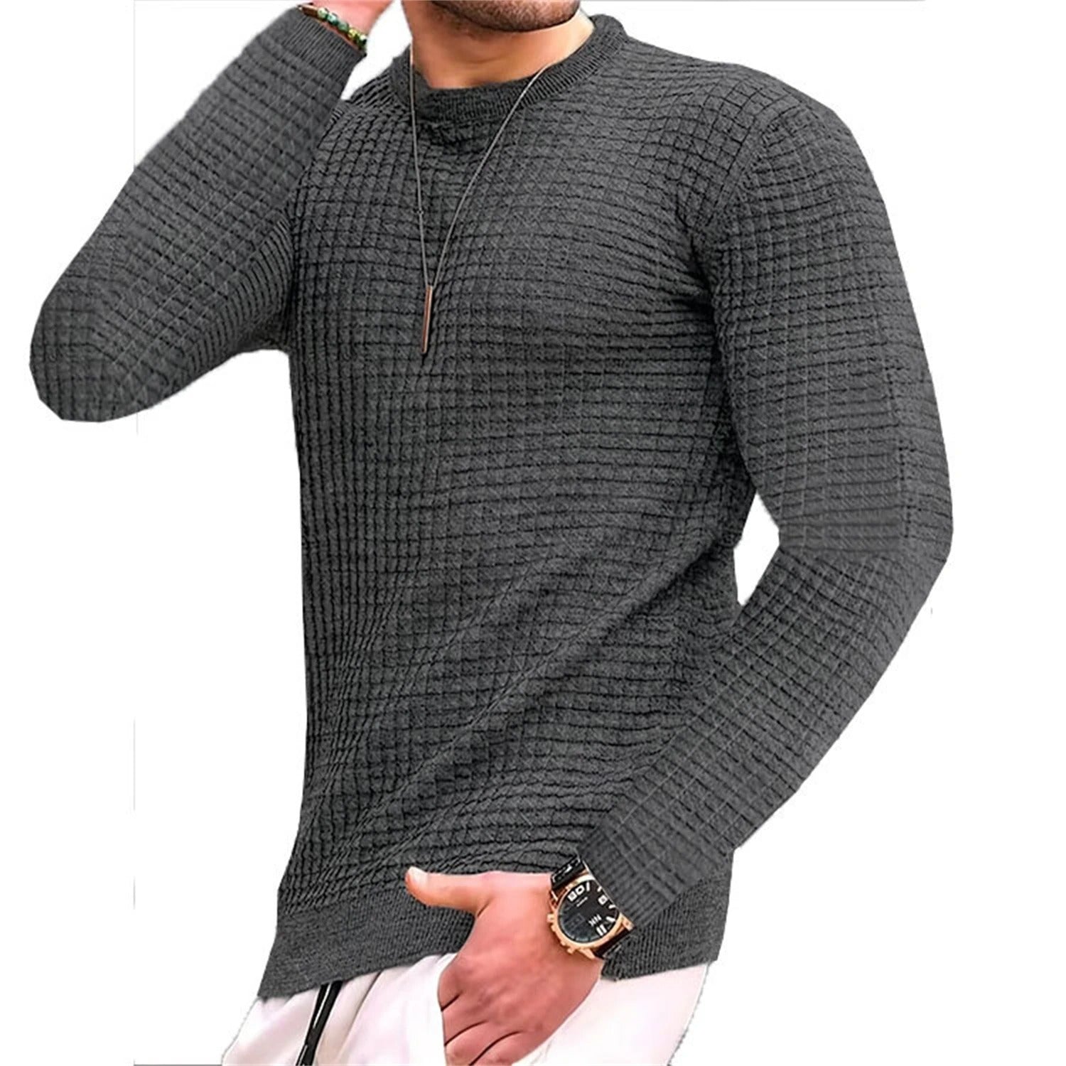 Varm og myk vaffelgenser for menn, langermet herregenser perfekt for kalde dager og kvelder.