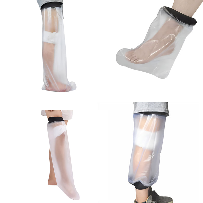 Dusjbeskyttelse til fot og ben, sikrer vanntett beskyttelse av sår og gips. Lateksfri og trygg.