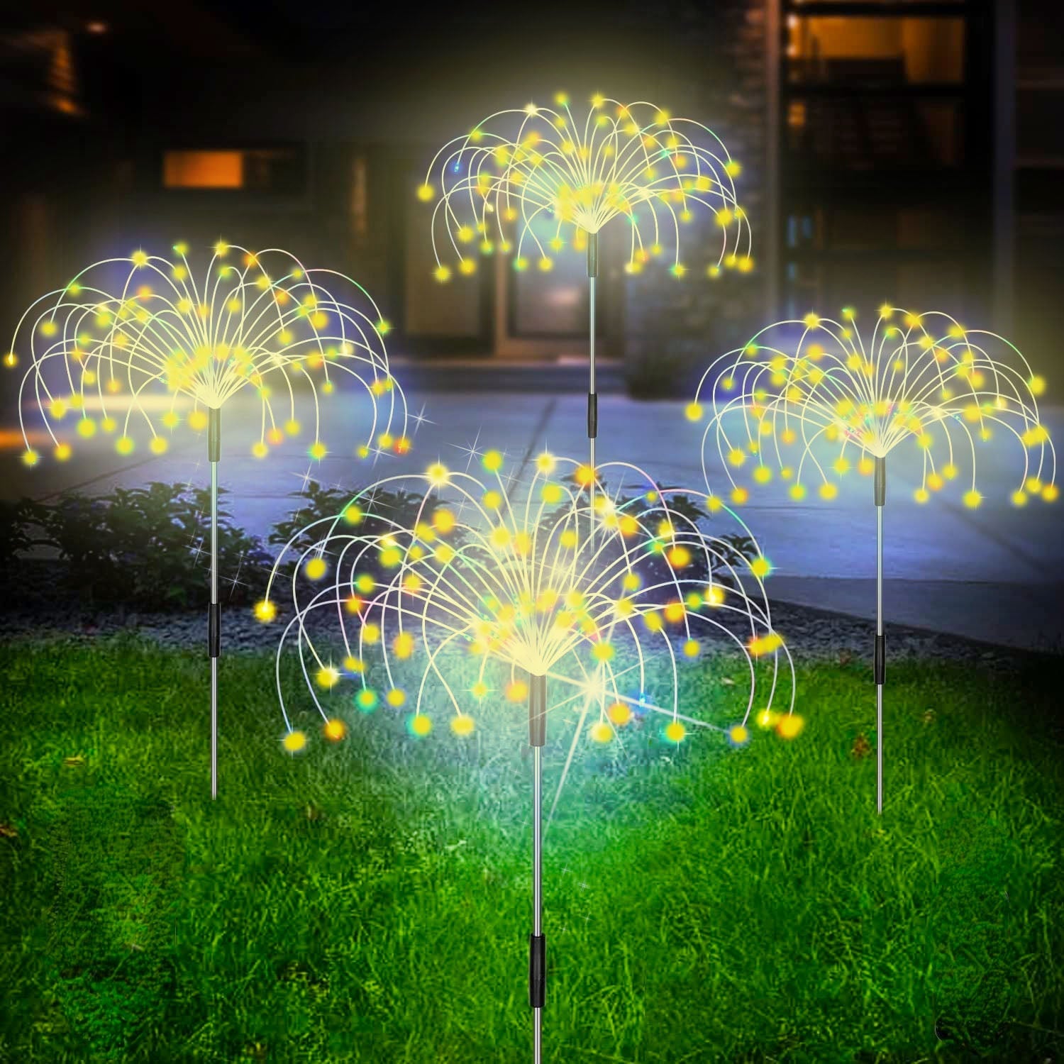 Energieffektiv solcellelampe til hagen med unikt fyrverkeridesign. Miljøvennlig hagelampe.