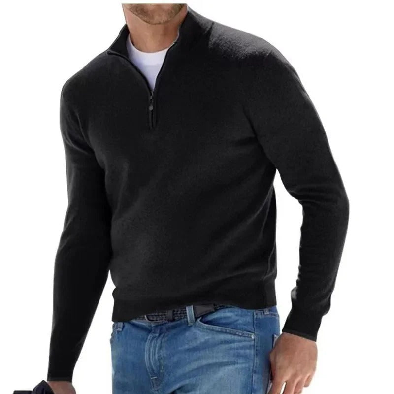 Moderne herregenser med halv glidelås. En varm og komfortabel genser for menns casual høst- og vintermote.