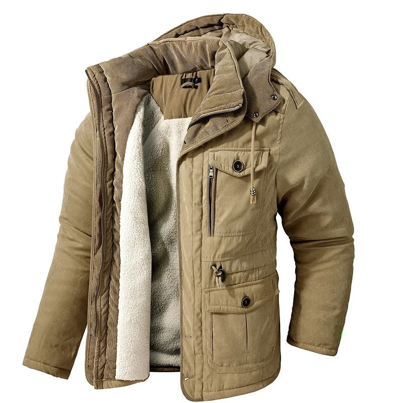 Varm marineblå vinterjakke for menn, ideell for utendørs og hverdag. Komfortabel og vindtett parkas.