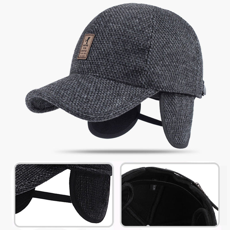 Stilren baseballcaps med varme øreklaffer, perfekt for vintermote og utendørsaktiviteter.