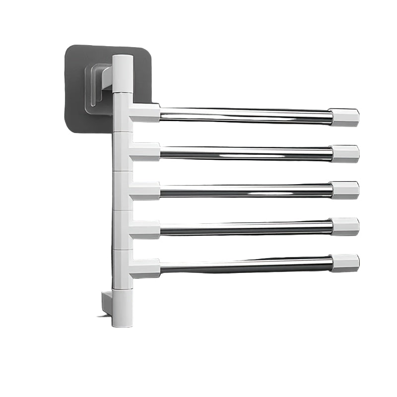 Vegghengt håndklestativ med svingbar hylle for baderomsoppbevaring, plassbesparende design.