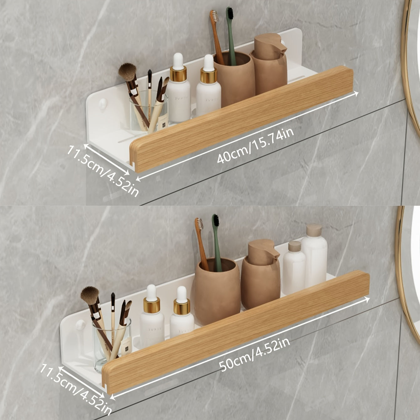 Veggmontert baderomsstativ for dusj. Plassbesparende og moderne hylle for enkel organisering.