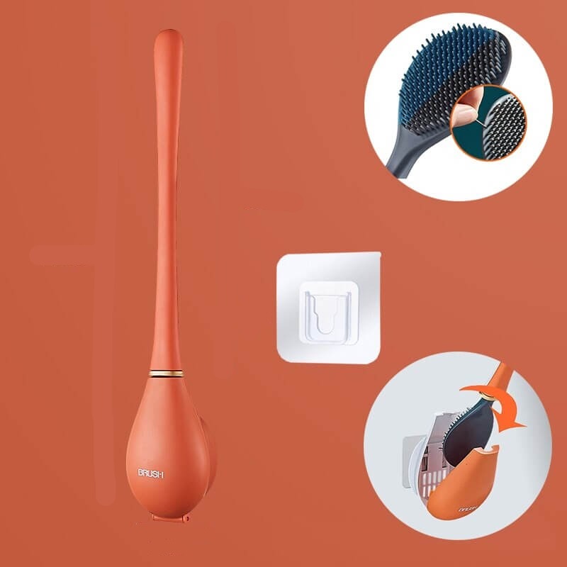 Plassbesparende veggmontert toalettbørste med fleksibelt silikonhode, sikrer optimal hygiene på badet.