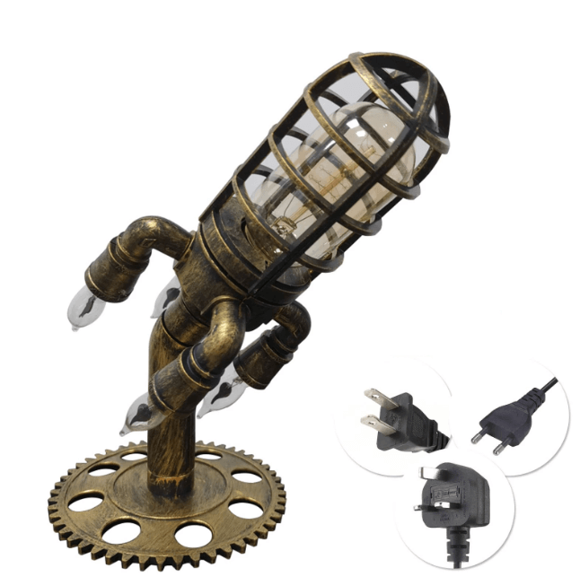 Unik vintage rakettlampe, steampunk bordlampe, dekorativ LED-lampe.