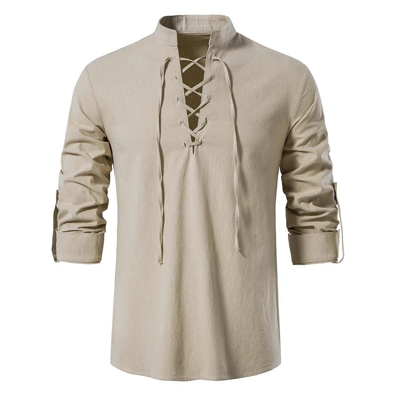 Komfortabel langermet yogaskjorte for menn, vintage stil, ideell for avslappede dager.