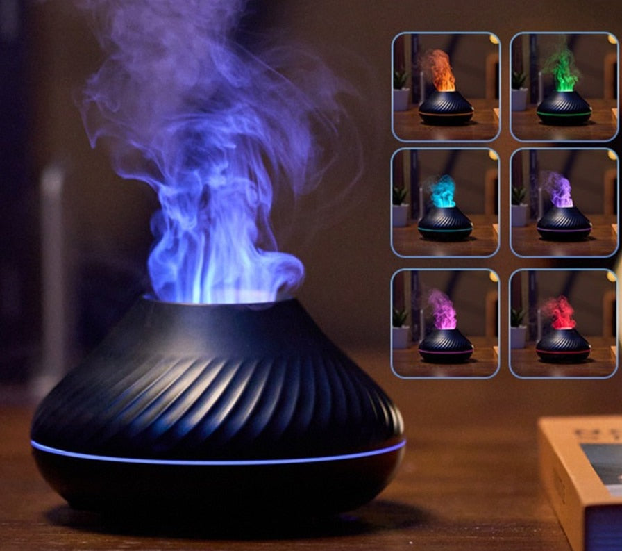 Moderne luftfukter med vulkanisk design. Forbedrer inneklima, reduserer tørr luft og gir stemningsfullt LED-lys.