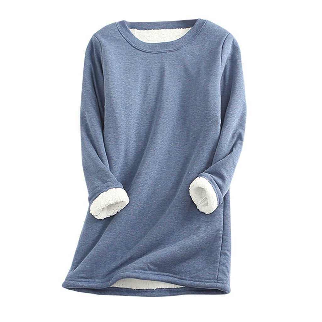 Warmer Damen Fleece Pullover mit Sherpa-Futter und Rundhals, ideal für den Winter