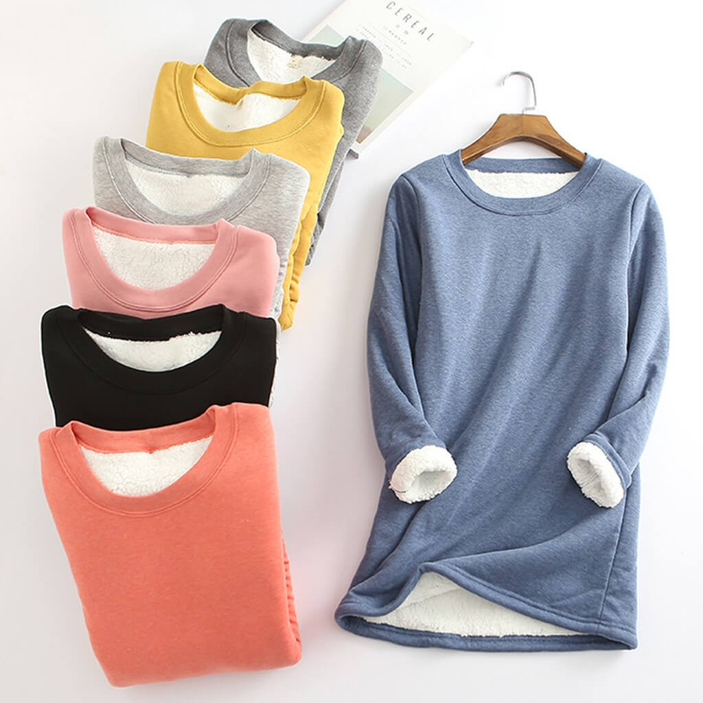 Detailaufnahme des Sherpa-Futters im warmen Damen Fleece-Pullover